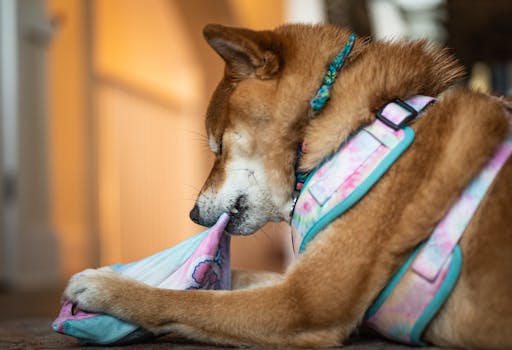 Shiba Inu puppy with toys