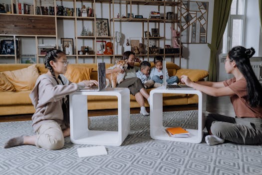 happy family with a Shiba Inu