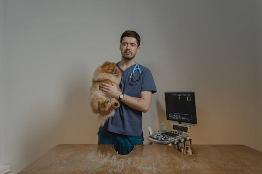 Veterinarian consulting with a dog owner